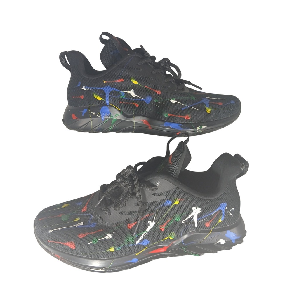 Soulsfeng Mens Running Shoes Black Multi Color‎ Paint Splatter Sneakers Size 7